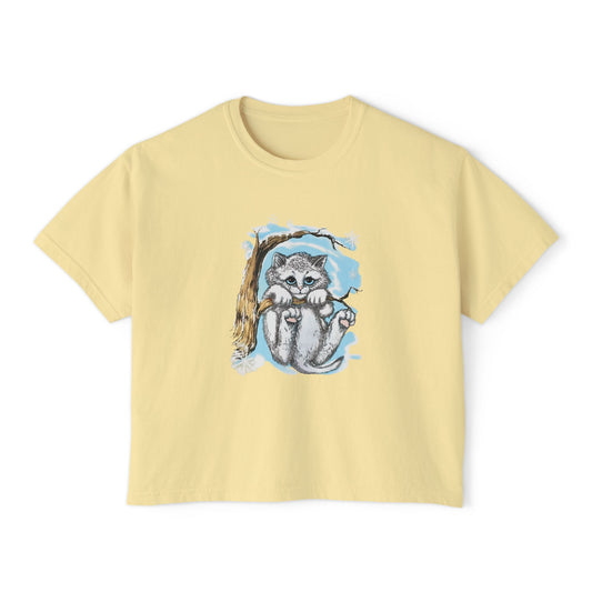 Vintage Cat Illustration Boxy Tee