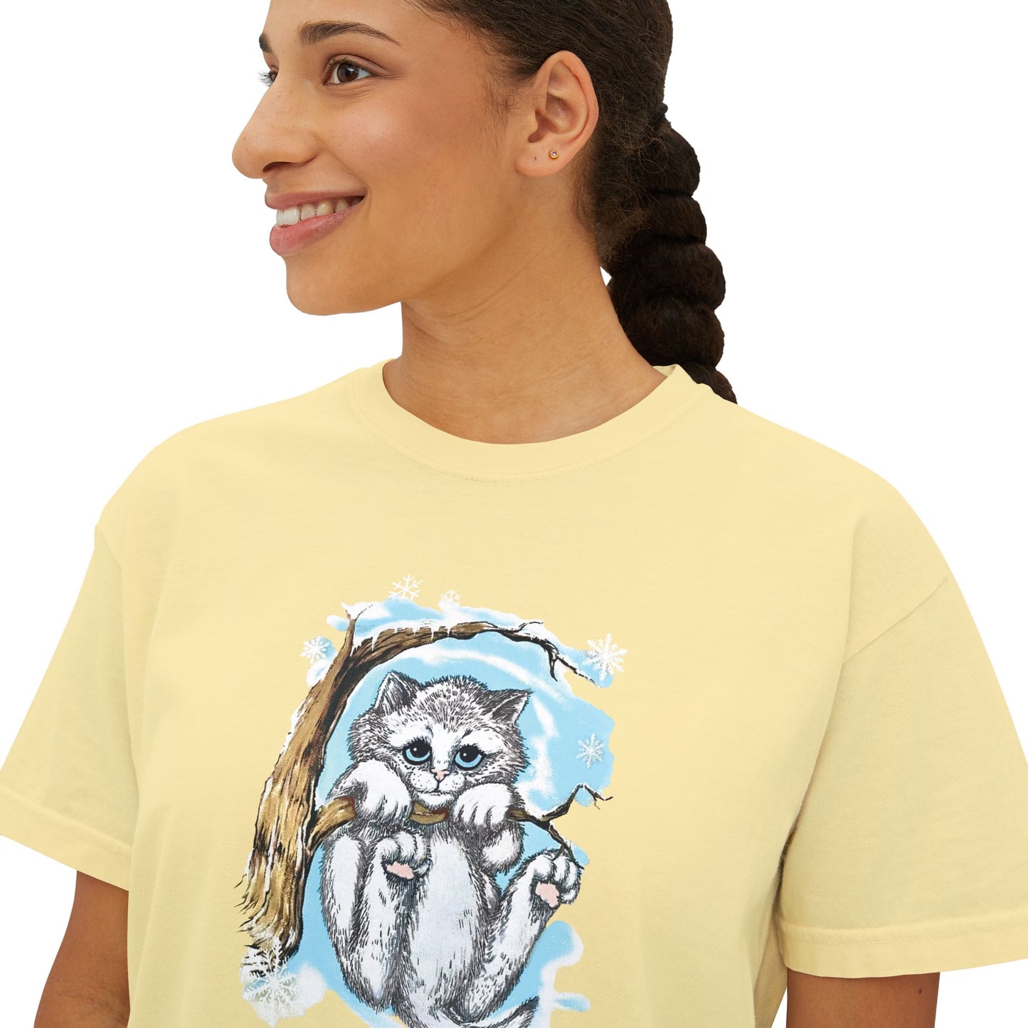 Vintage Cat Illustration Boxy Tee