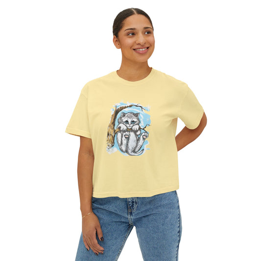 Vintage Cat Illustration Boxy Tee