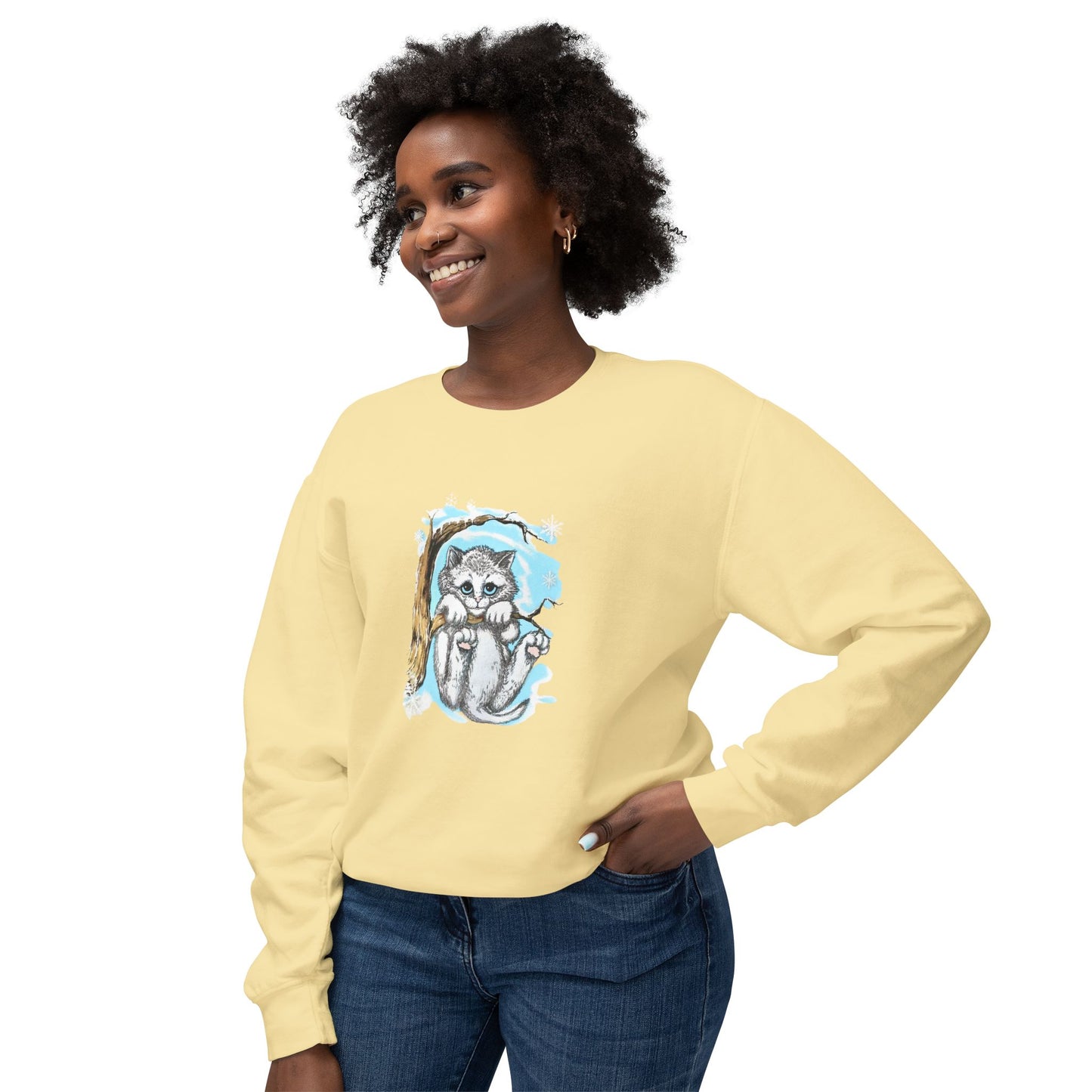 Vintage Cat Illustration Crewneck Sweatshirt