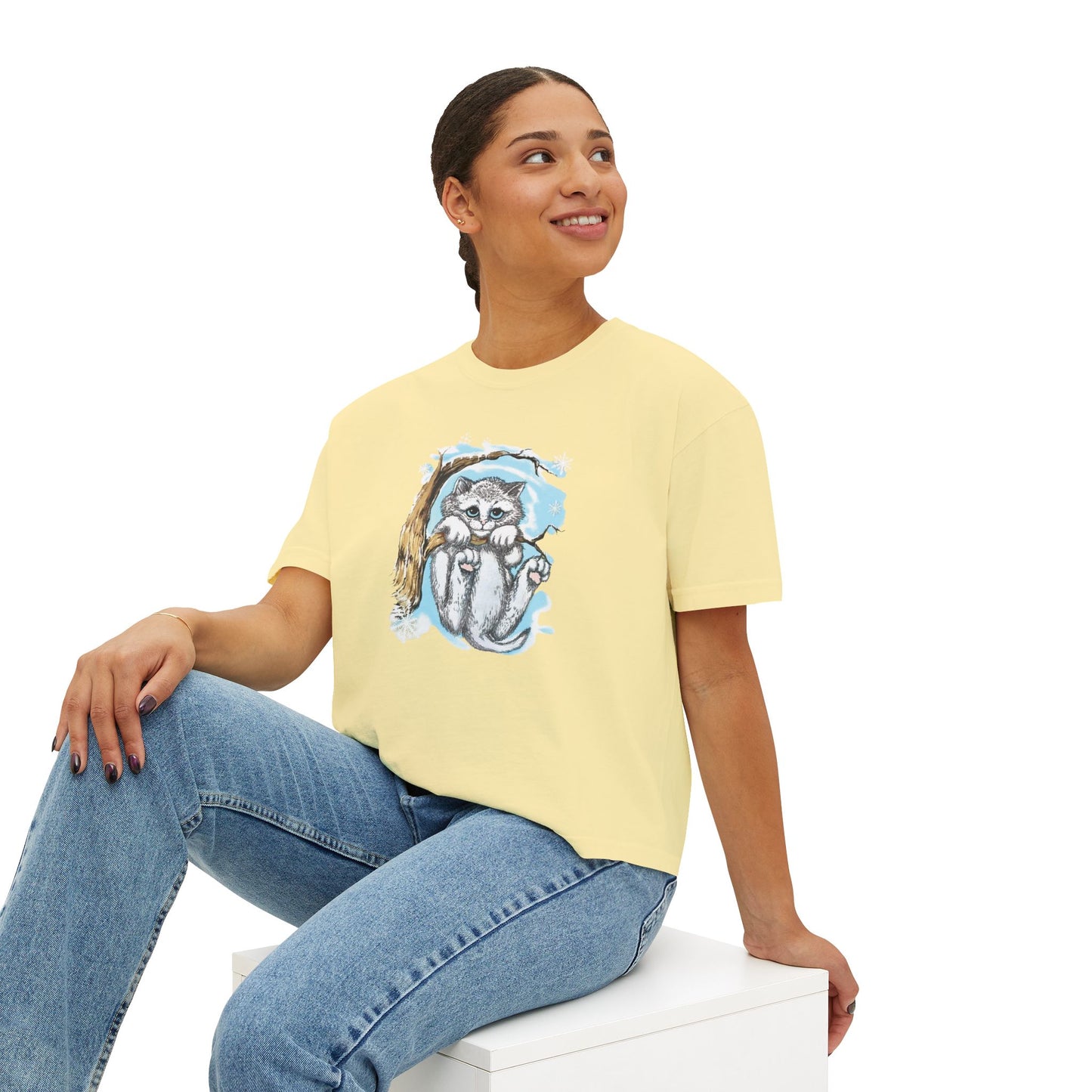 Vintage Cat Illustration Boxy Tee